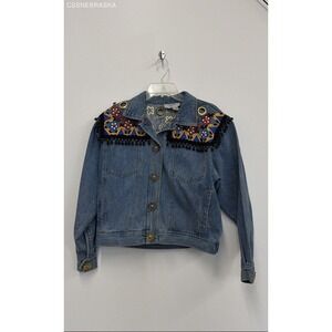 Cedars Multicolor Woman's Jean Jacket Bejeweled 100% cotton -‎ Size S